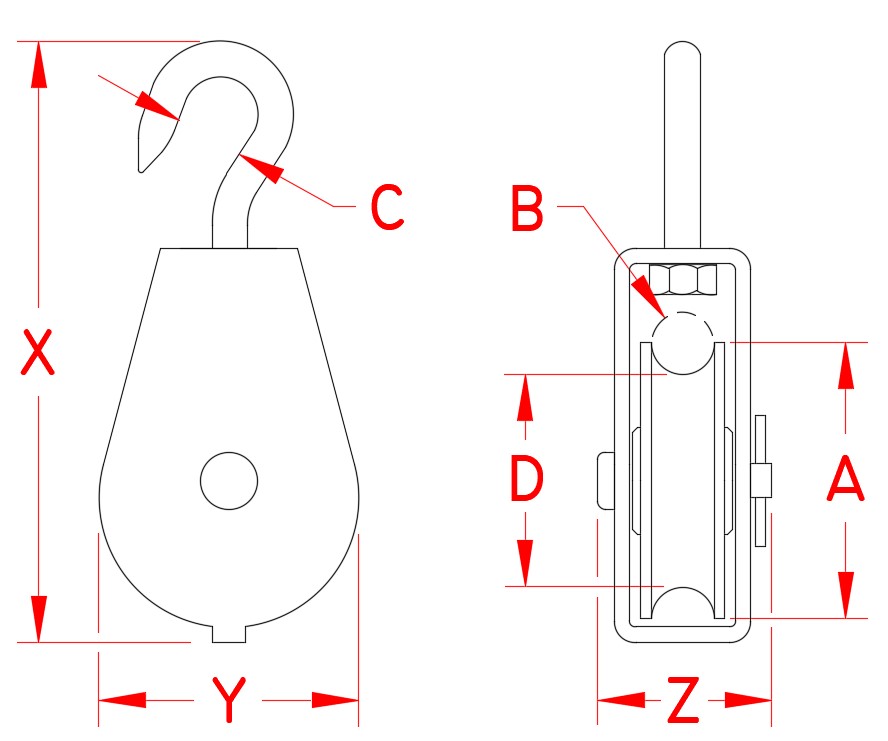 Stainless Steel Swivel Block with Hook, S0401-H050, Line Drawing
